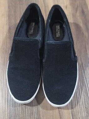 MICHAEL Michael Kors Black Slip-On Canvas Sneakers with White Sole